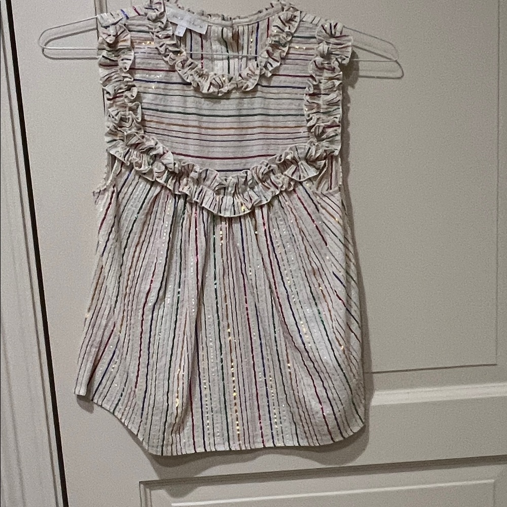 Corey Lynn Calter Striped Ruffle Sleeveless Top